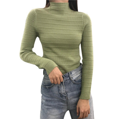 

Autumn Half High Neck Womens Sweater Female Long Sleeve Jumper Tops Slim Knit Pullover