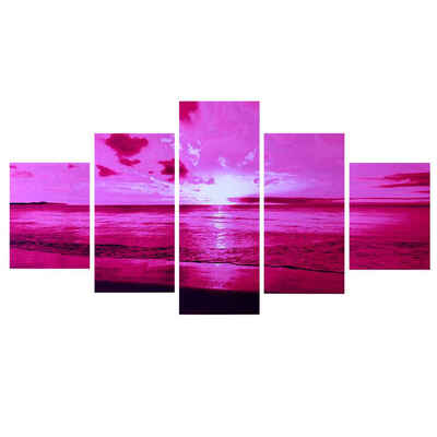 

5 Panels Purple Sea Oil Painting Sunset Wall Art Colorful Print Decoration for Living Room