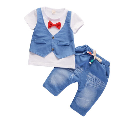 

baby boy clothes short sleeve white T shirtpantsBow tie 3cps gentleman baby clothing set newborn kid wedding suit