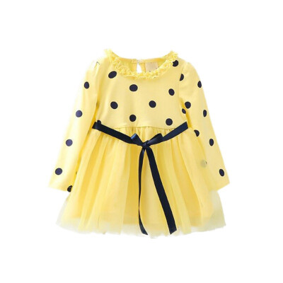 

WEIXINBUY 2019 Spring Autumn Casual Fashion Baby Girl Long Sleeve Wave Point Bubble Mesh Princess Dress