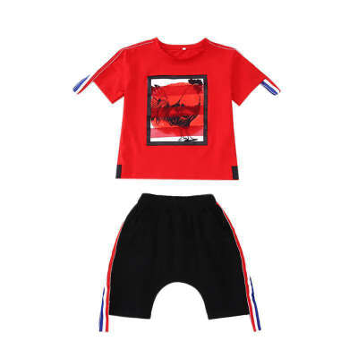

New Arrival Kids Boys Short-Sleeved O-Neck Suits Wholesale Children Boys Casual T-Shirt Two-Piece Small Medium Children Sets