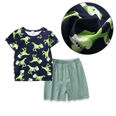 

Boys Cotton Dinosaur Print Tops Blouse T-shirtShorts Casual Short Sleeve Outfits Sets