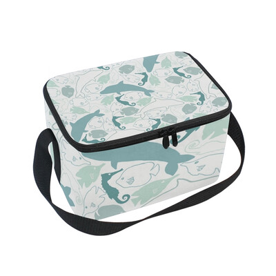 

ALAZA Insulated Lunch Box Whale Fish Lunch Bag for Men Women Portable Tote Bag Cooler Bag