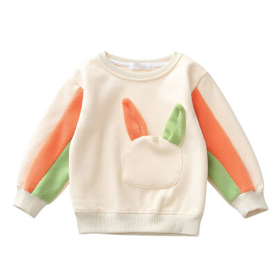 

Children Hoodies Sweatshirts Winter Baby Girls Color Matching Sweater Long Sleeves Casual Lapel Plus Velvet Sweet Tops