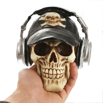 

Resin Craft Statues Skull With Headphone Skull Figurines Sculpture Home Decoration Accessories Halloween Decoration