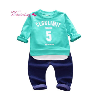 

Toddler Boys Clothing Sets autumn Baby Sets Cotton Infant Tracksuits Kids Letter SweatshirtJeans For Boys