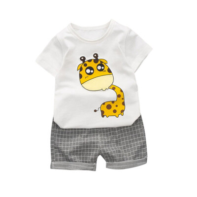 

Kids Clothes Set Summer Cartoon Boy T-shirt Plaid Shorts Toddler Boy Clothes Outfit Casual Set