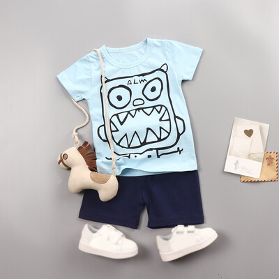 

Summer Baby Boy Clothes Kids Boys Short Sleeve Cartoon Print Tops T-ShirtShorts Children Casual Outfits Sets