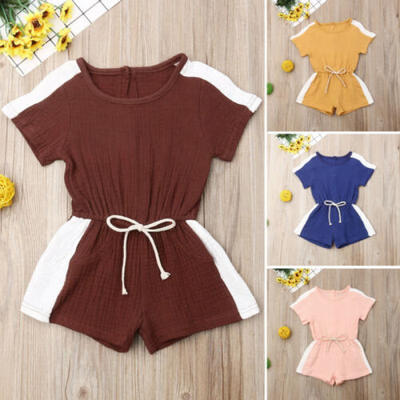 

UK Infant Baby Girls Linen Short Sleeve Romper Jumpsuits Playsuit Summer Outfit