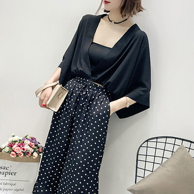

Sexy Women Blouse V-neck Loose Chiffon Solid Color Batwing Sleeve Elegant Clothing Summer 2019 Hot YRD