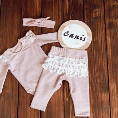 

US 3PCS Newborn Baby Girl Clothes Set Ruffle Romper Bodysuit Floral Pants Outfit