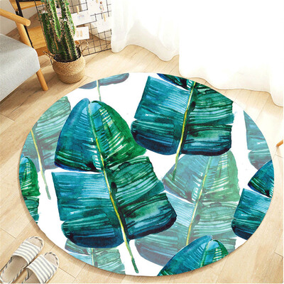 

Toponeto Tropical Plant leaves Pattern Round Flannel Bathroom Kitchen Carpet 80cm