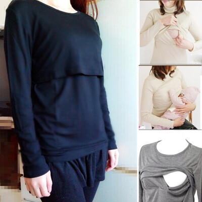 

Fashion New Mummy Lounge y Breastfeeding Cotton Nursing Long Sleeve Solid Tops Clothes