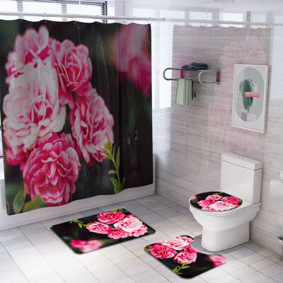 

Gobestart Flowers Shower Curtain Floor Mat Four-piece Bathroom Mat Set