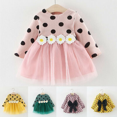 

Autumn Baby Cotton Dress Polka Dot Long Sleeve Princess Casual Party Tutu Dress