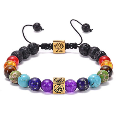

Square Shaped Life Charms 7 Lava Stone Beads Bracelet For Women Men Handmade Jewelry