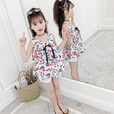 

Summer Casual Baby Girls Flower Pattern Sleeveless Dress With Shorts Kids Toddler Pageant Sundress Set