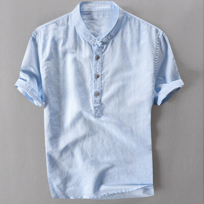 

Toponeto Summer Mens Cool And Thin Breathable Collar Hanging Dyed Gradient Cotton Shirt