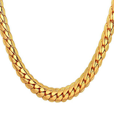 

Women Girl 18K Gold Plated Necklace 5MM Wide Neck Link Chain Simple Unisex Curb Neck Chain Jewelry Gift