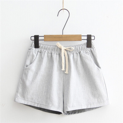 

New Pantalones Cortos Mujer Women Shorts Candy Color Casual Loose Cotton & Linen Straight Shorts