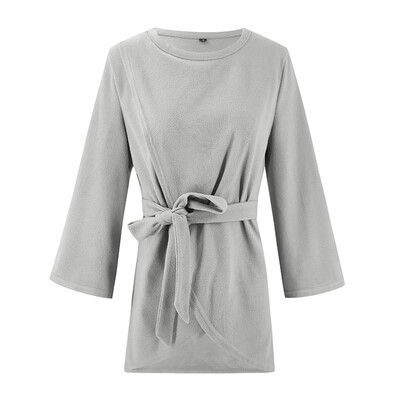 

Women Fashion Casual All-match Concise Solid Color Autumn Winter Tied Seven-point Sleeves Warm Wool Coat Dress