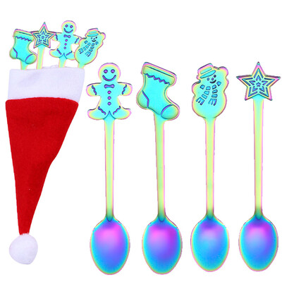 

Tailored 4PCS Christmas Colorful Spoon Handle Spoons Flatware Ice Cream Drinking Tools BK