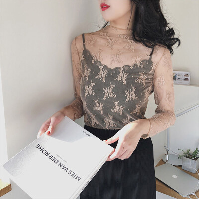 

Summer Women Lace Floral Embroidery Blouses Shirt Ladies Tops Sexy Mesh Blouses Transparent Elegant See-through Black Shirt