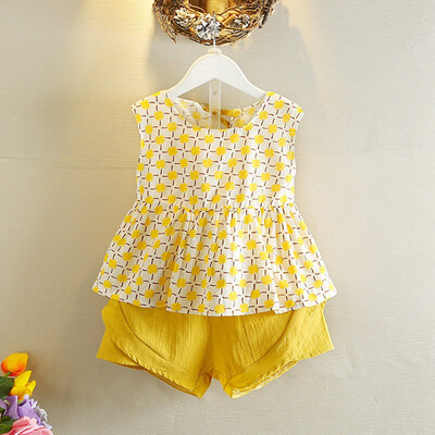 

Kids Cute Sleeveless Clothes Summer Children Baby Girls Casual Floral Pattern Sleeveless Tops VestShorts Suits Costume Set