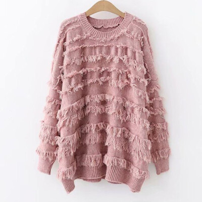 

Lazy Wind Tassel Sweater 2019 Autumn Winter Korean Style Women Loose Large Size Solid Color O-Neck Pullover Pull Femme Jumpers