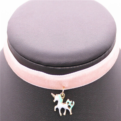 

Female Fashion Horse Punk Collar Jewelry Gothic Velvet Suede Collars Choker Necklaces for Women Gift