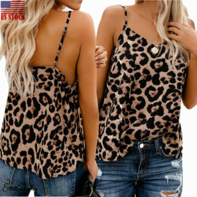 

Sexy Womens Tank Tops Leopard Print Vest Backless Blouse Camisole Crop T-shirt