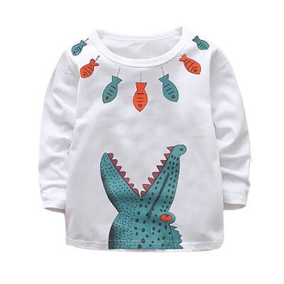 

Autumn Baby Boys Long Sleeve T-Shirts Kids Girls Cartoon Crocodile Printed Tops Tees Casual Blouse T-Shirts