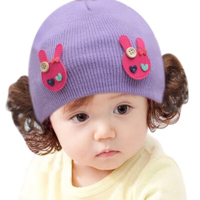 

Autumn Winter Baby Girl Hat With Wig Kids Toddler Infant colorful Cute Knitted BeaniesHat