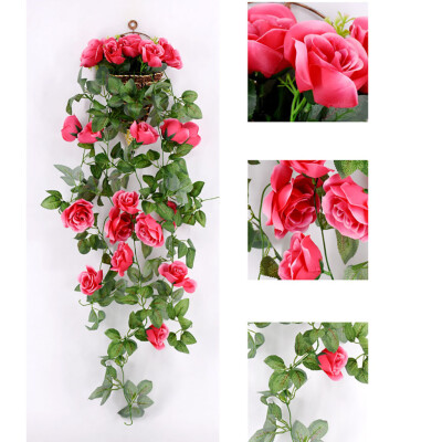

Toponeto Artificial Rose Flower Rattan Green Leaf Vine Garland Home Decor