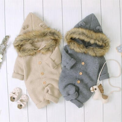 

Newborn Kid Baby Girl Boys Knitted Romper Jumpsuit Outfit Warm Clothes Winter