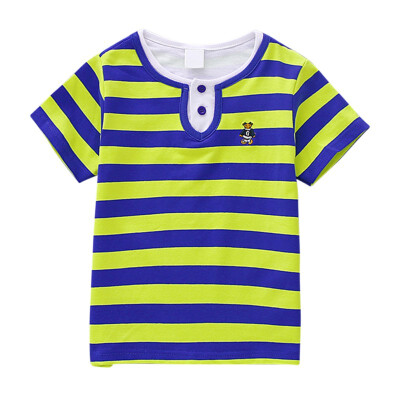 

Summer Boys Girls Short Sleeved T-shirt Cotton Children Striped Round Neck Short Sleeved T-shirt