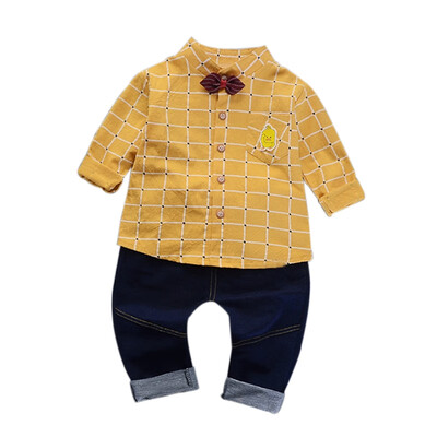 

Baby Boy Clothes 2Pcs Cotton Fashion Plaid Print Long Sleeve Shirt Blouse Denim Trousers Casual Outfits Clothes