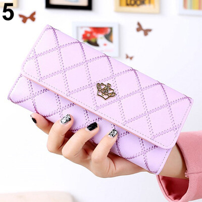 

Womens Fashion Crown Rhombus Pattern Faux Leather Clutch Wallet Long Purse