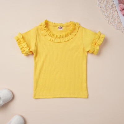 

Summer Baby Girls Clothes Girls Short Sleeve T-Shirts Kids Cotton Tops Tees Casual Solid Print Blouse