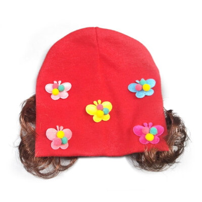 

Spring Autumn Baby Hat Cute Girl Earflap Hat Kids Wig Children Casual Floral Design Korean Style Caps with Fake Braid