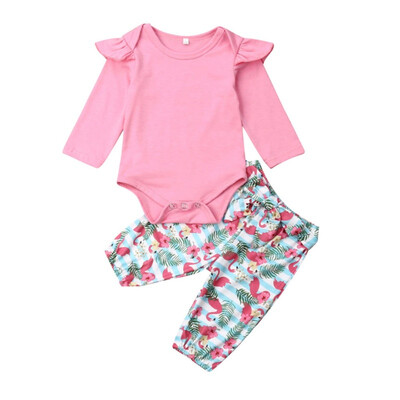 

NEW 2Pcsset Autumn Baby Boy Girl Romper Set Casual Long Sleeve Cotton Romper Tops Floral Print Pants Outfits Set