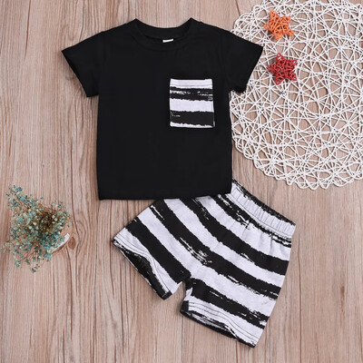 

Summer Baby Boys Short Sleeve T-shirt TopsStripe Shorts Casual Outfits Clothes Sets