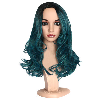 

Gobestart Fashion Pink Green Red Gold Long Curly Hair Wig Synthetic Water Wave Long Hair