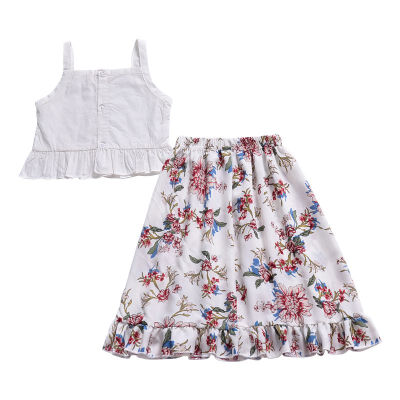 

Baby Clothes Set Girl Sleeveless Fashionable White Vest TopFloral Pants 2pcs Baby Girl Clothes Kid Girl Clothing Sets