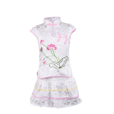

Girls Clothing Sets Summer Cotton Vest Two-piece Sleeveless Children Sets Casual Embroidered Lotus Girls Clothes