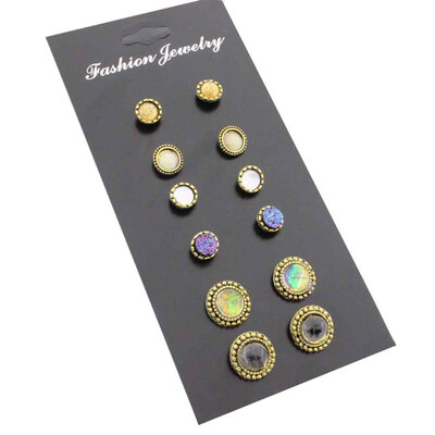 

Pretty Earring Earring Stud Personality Stone Charm PairSet 6 Earrings Women Stud Trendy Round Stone Earring Earring Collection