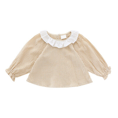 

New autumn girls cotton long sleeve shirts Lotus leaf collar collar baby girls princess shirts toddler casua tops
