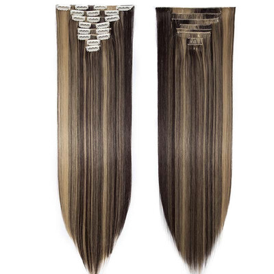 

Full Head Clip Synthetic in Hair Extensions 8 Piece 18 Clips Hairpiece Long Wave Curly Straight for Women
