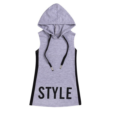 

Casual Fashion Baby Girl Letter Printing Sleeveless Hoodies Kids Sweater Hooded Dress 1-6T Lovely Soft Toddler Girl Clothes