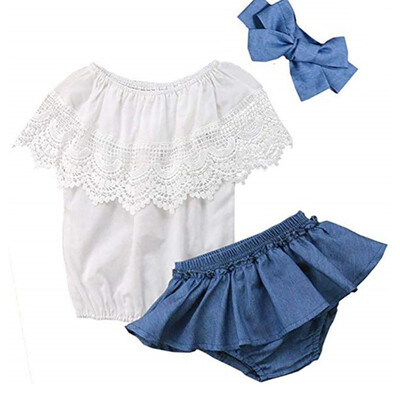 

Girls Clothing Set Summer Girls Shorts With Hairband 3PCS Toddler Girl tops Shorts Girls Suit Kids Clothes